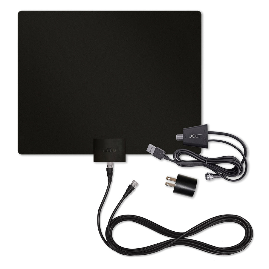 Mohu Leaf 50 compact paper-thin amplified indoor HDTV antenna with in-line USB amplifier, 12 ft coax, and USB wall adapter