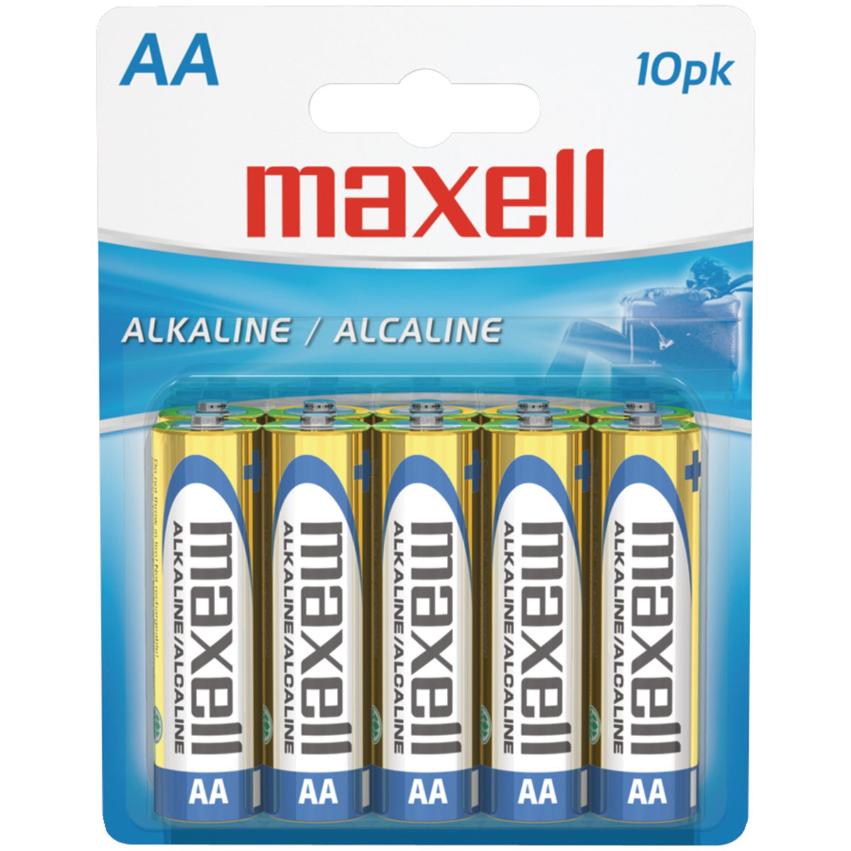 Maxell AA alkaline batteries 10-pack carded
