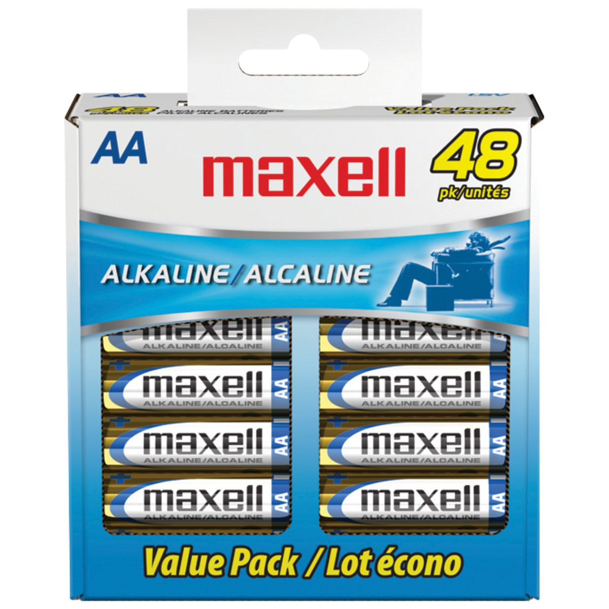 Maxell AA alkaline batteries 48-pack box