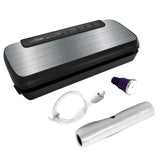 NutriChef automatic stainless steel vacuum sealer machine with touch controls, reusable bags and bag roll