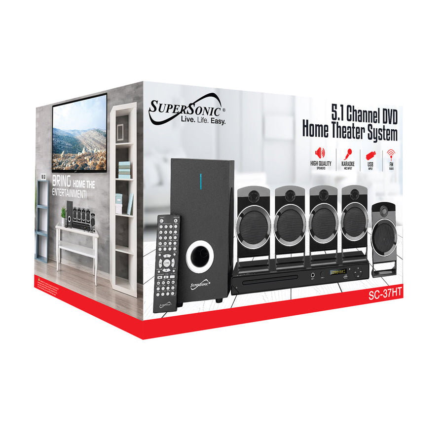 Supersonic SC-37HT 5.1-Channel DVD Home Theater System, 25W Total Output