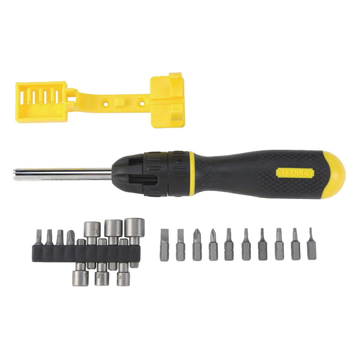 STANLEY 62-574 20-piece multi-bit ratcheting screwdriver set with 14 bits, 6 nut drivers and storage rack