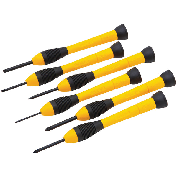 STANLEY 66-052 6-piece precision screwdriver set with slotted and Phillips drivers in a plastic storage case