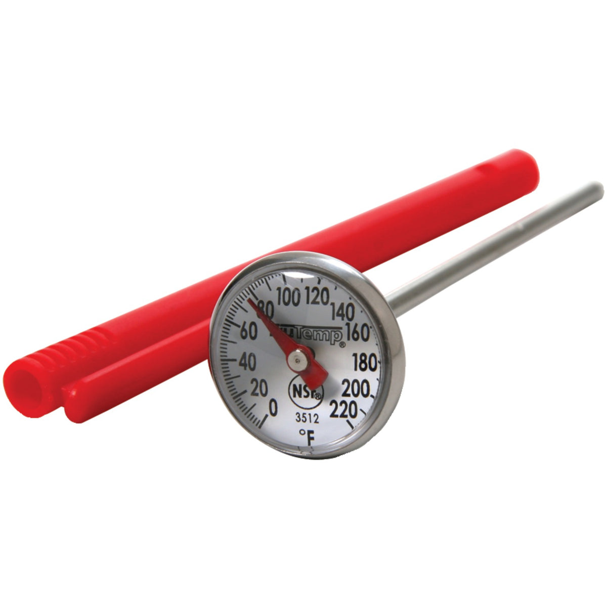 Taylor 3512 instant read dial thermometer with 1 inch magnified dial and stainless steel stem in a pocket sleeve with clip