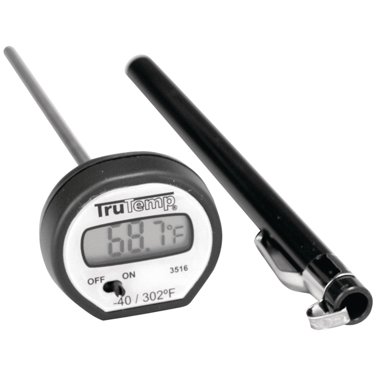Taylor 3516 digital instant read pocket thermometer with 0.4 inch LCD, stainless steel stem, and pocket sleeve with clip