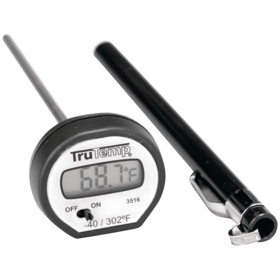 Taylor 3516 digital instant read pocket thermometer with 0.4 inch LCD, stainless steel stem, and pocket sleeve with clip
