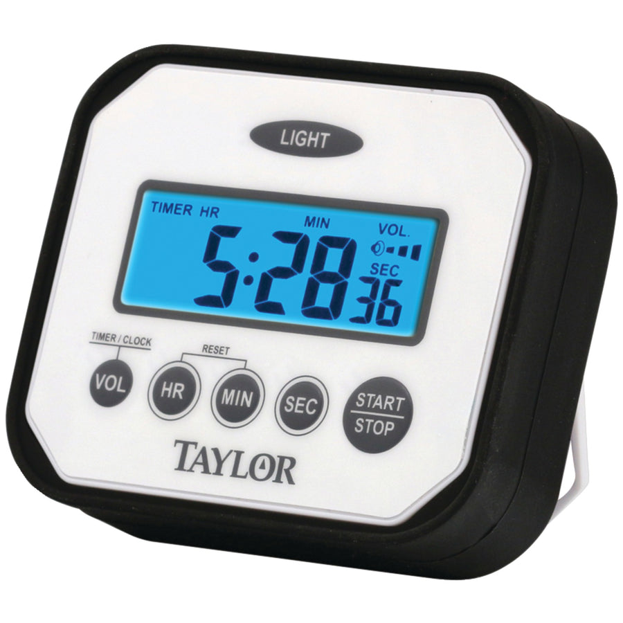 Taylor Splash N Drop IP65 water resistant digital kitchen timer with backlit LCD display and magnetic back
