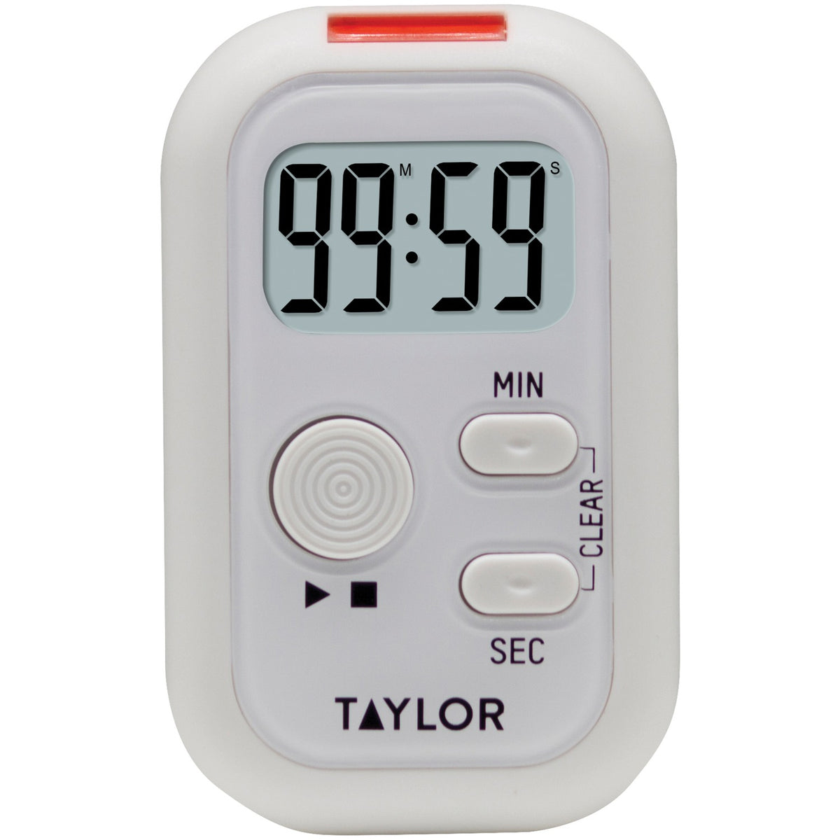 Taylor 5879 white flashing light kitchen timer with digital display, sound, light and vibration alerts, magnet, stand and clip