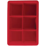 Red silicone ice cube tray making 6 large slow-melting cubes for cocktails and whiskey
