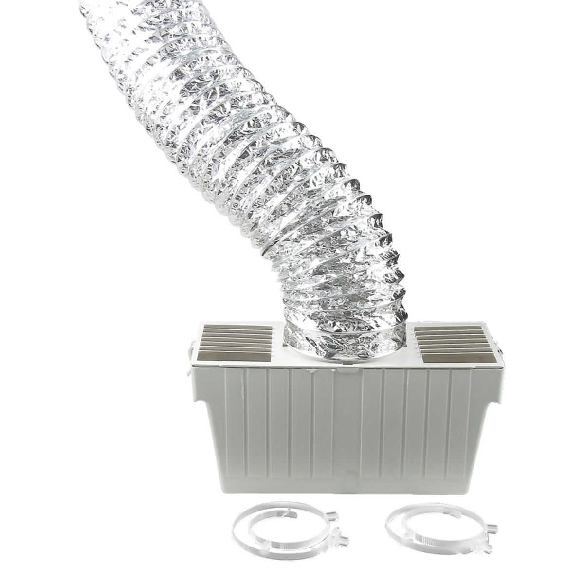 Deflecto LTF indoor dryer vent lint trap kit with water reservoir, 4 in flexible duct, and clamps
