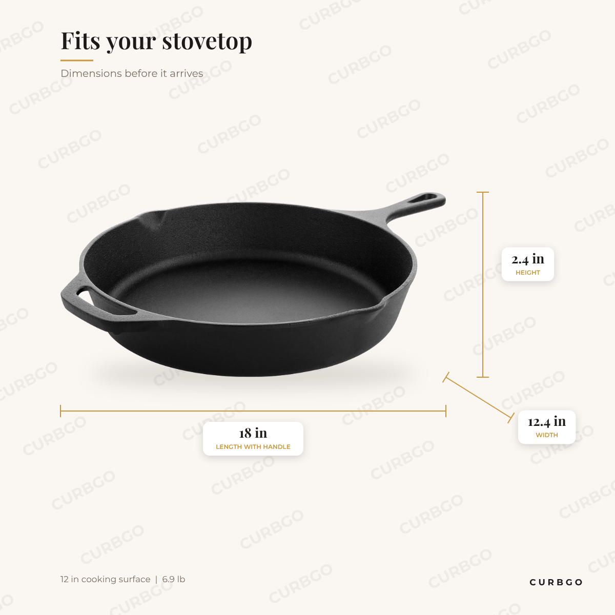 MegaChef Cast Iron Pan dimensions: 18 in L x 12.4 in W x 2.4 in H