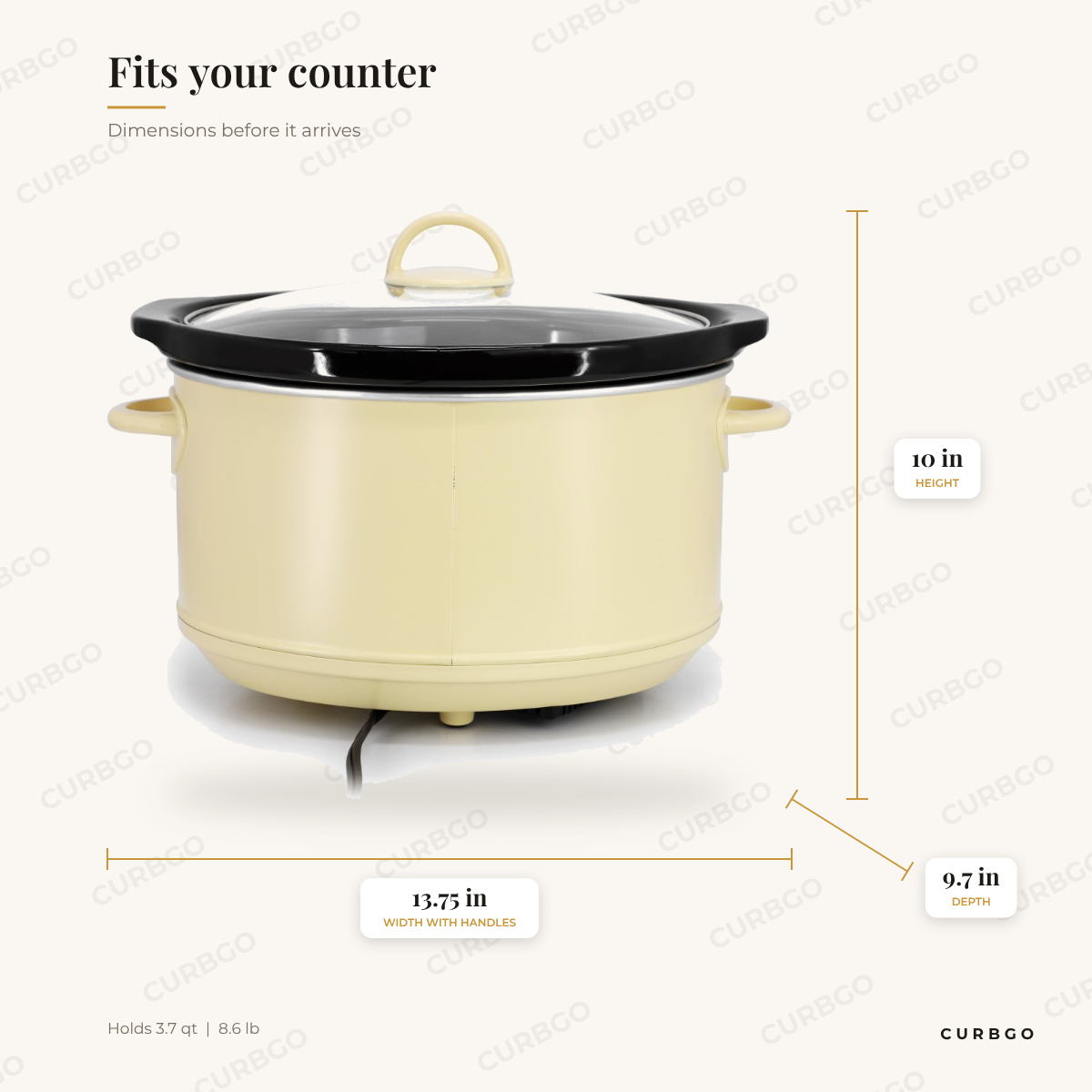 MegaChef Ivory Slow Cooker dimensions: 9.7 in L x 13.75 in W x 10 in H