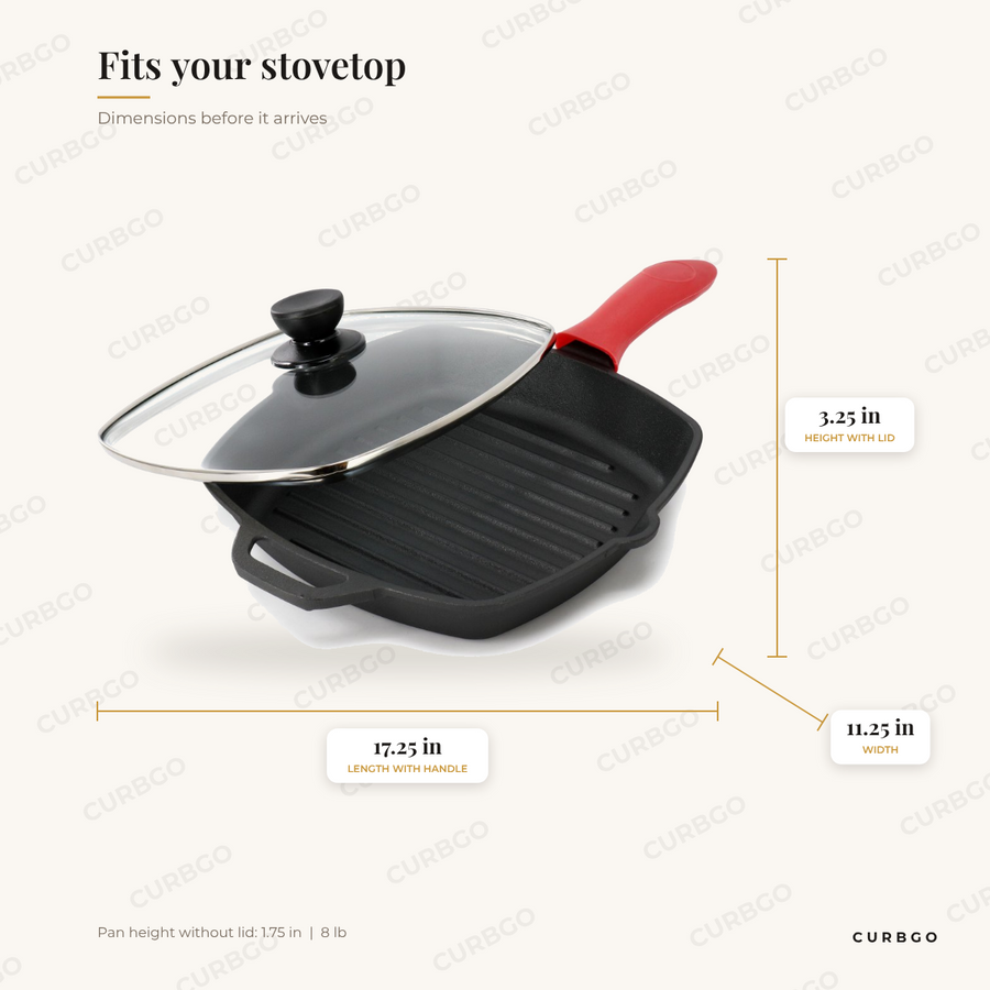MegaChef Grill Pan dimensions: 17.25 in L x 11.25 in W x 3.25 in H