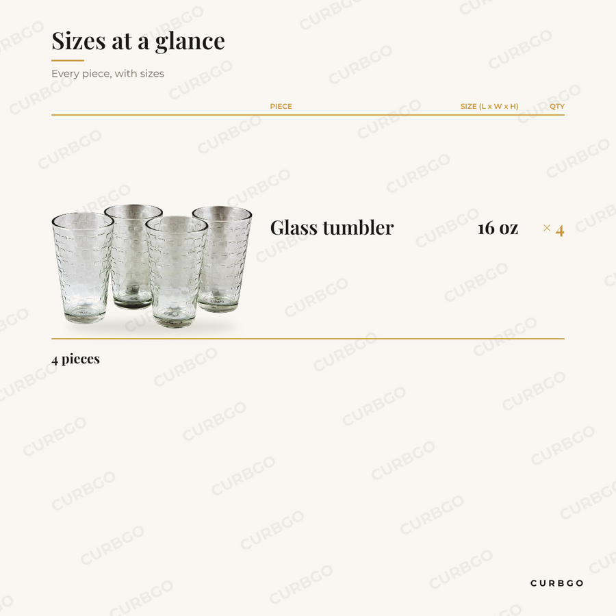 Great Foundations Tumblers piece sizes: glass tumbler 16 oz