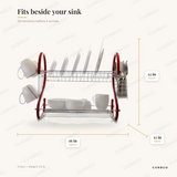 MegaChef 2-tier red dish drying rack dimensions: 16 in L x 12 in W x 12 in H, 2.5 lb