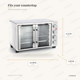 MegaChef 31.7 qt French door toaster oven dimensions: 20.08 in L x 13.85 in W x 12.72 in H