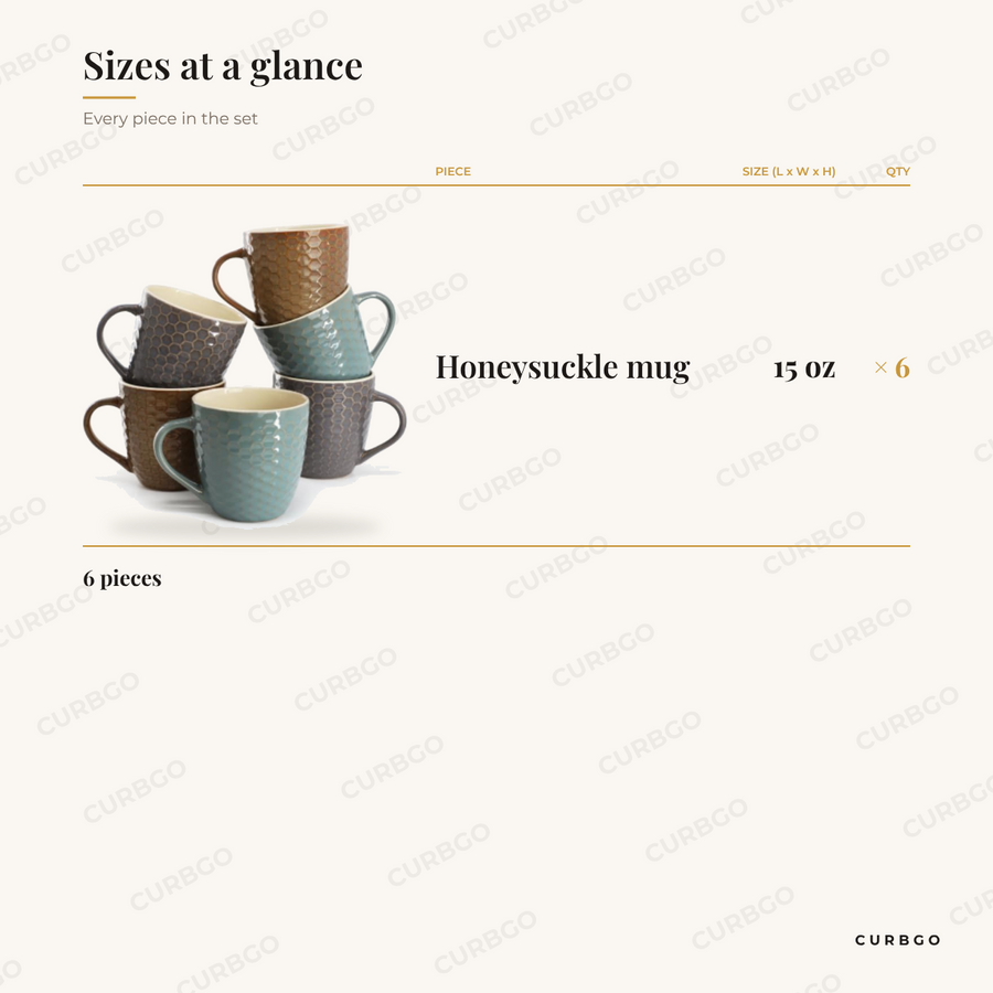 Elama Honeysuckle stoneware mug set size: six 15 oz honeycomb mugs
