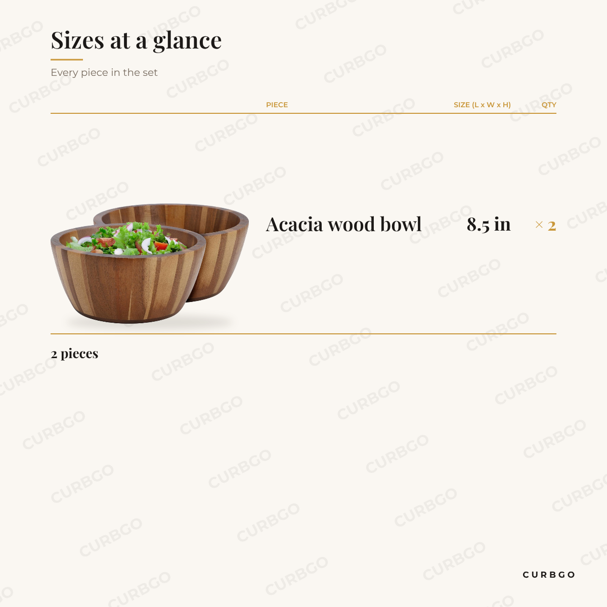 MegaChef acacia wood salad bowls size: two 8.5 in bowls