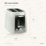 Brentwood 2-Slice Toaster dimensions: 10.75 in L x 6.25 in W x 7 in H