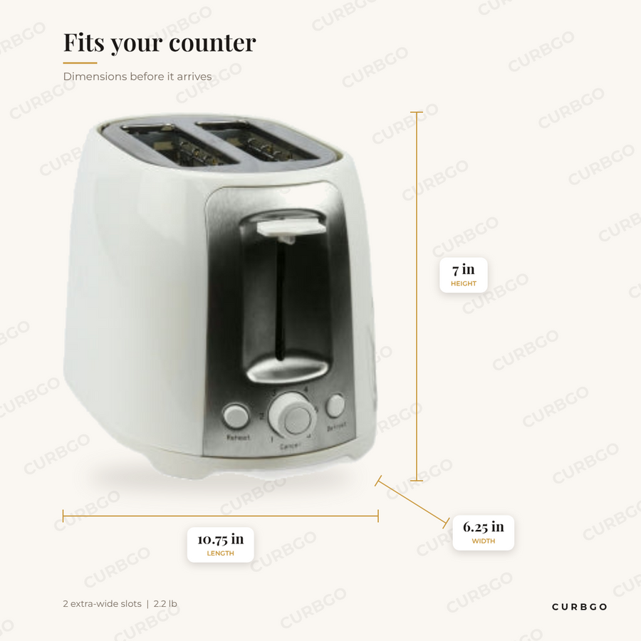 Brentwood 2-Slice Toaster dimensions: 10.75 in L x 6.25 in W x 7 in H