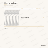 Hillside Daisies Forks size chart showing every piece: 10 dinner fork