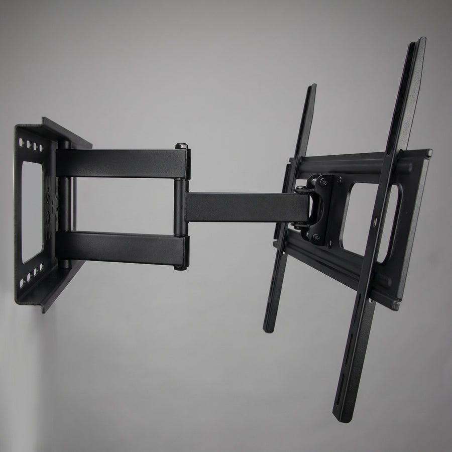 Close-up of the extended articulating arms and tilt hinge on the MegaMounts GMW863 TV wall mount