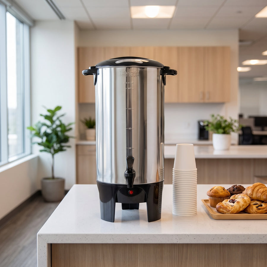 Better Chef IM-155 coffee urn on an office break room counter