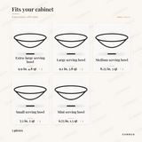 MegaChef hammered serving bowl set piece sizes: extra-large serving bowl 9.9 in, 4.8 qt, large serving bowl 9.1 in, 3.8 qt, medium serving bowl 8.25 in, 3 qt, small serving bowl 7.5 in, 2 qt, mini serving bowl 6.75 in, 1.5 qt, 5 pieces