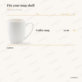 Elama Ophelia mug set piece sizes: coffee mug 12 oz x6, 6 pieces