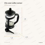 Mr. Coffee French Press dimensions: 6.3 in length, 9 in height, 4.7 in width