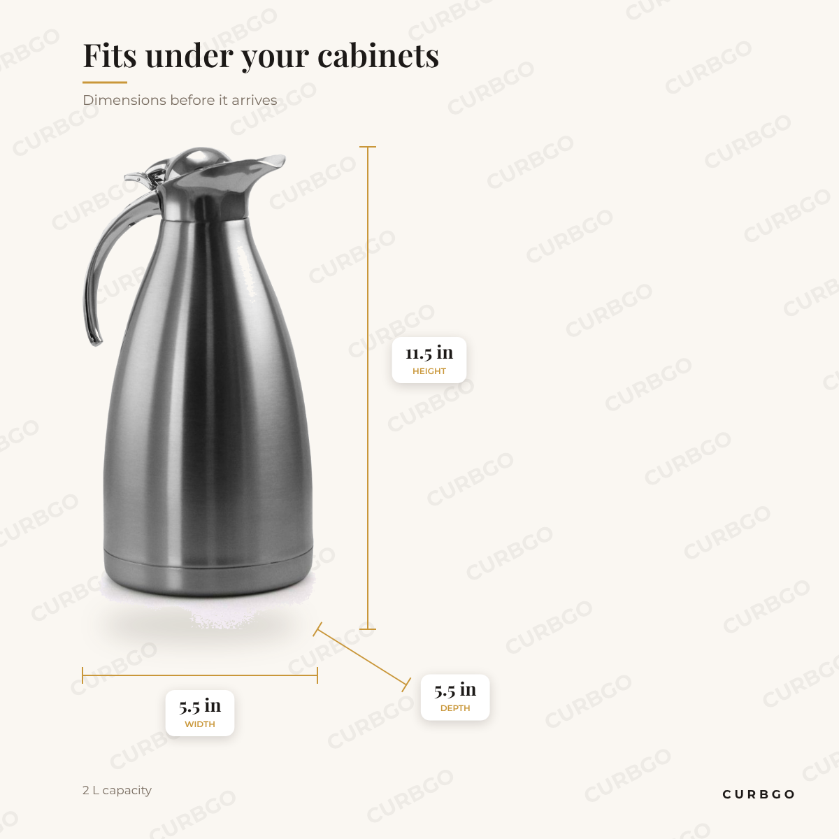 MegaChef Thermal Carafe dimensions: 5.5 in width, 11.5 in height, 5.5 in depth