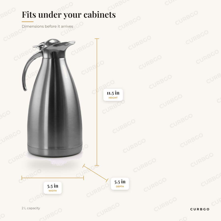 MegaChef Thermal Carafe dimensions: 5.5 in width, 11.5 in height, 5.5 in depth