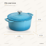 MegaChef 5 Qt Casserole dimensions: 13.5 in length with handles, 6.75 in height with lid, 10.25 in pot diameter