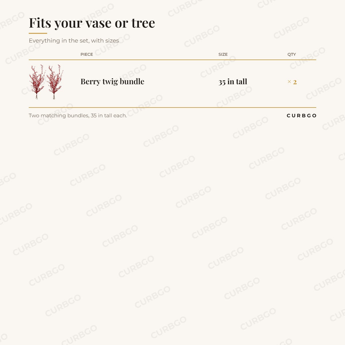 Berry twig bundle set of 2: piece sizes and quantities