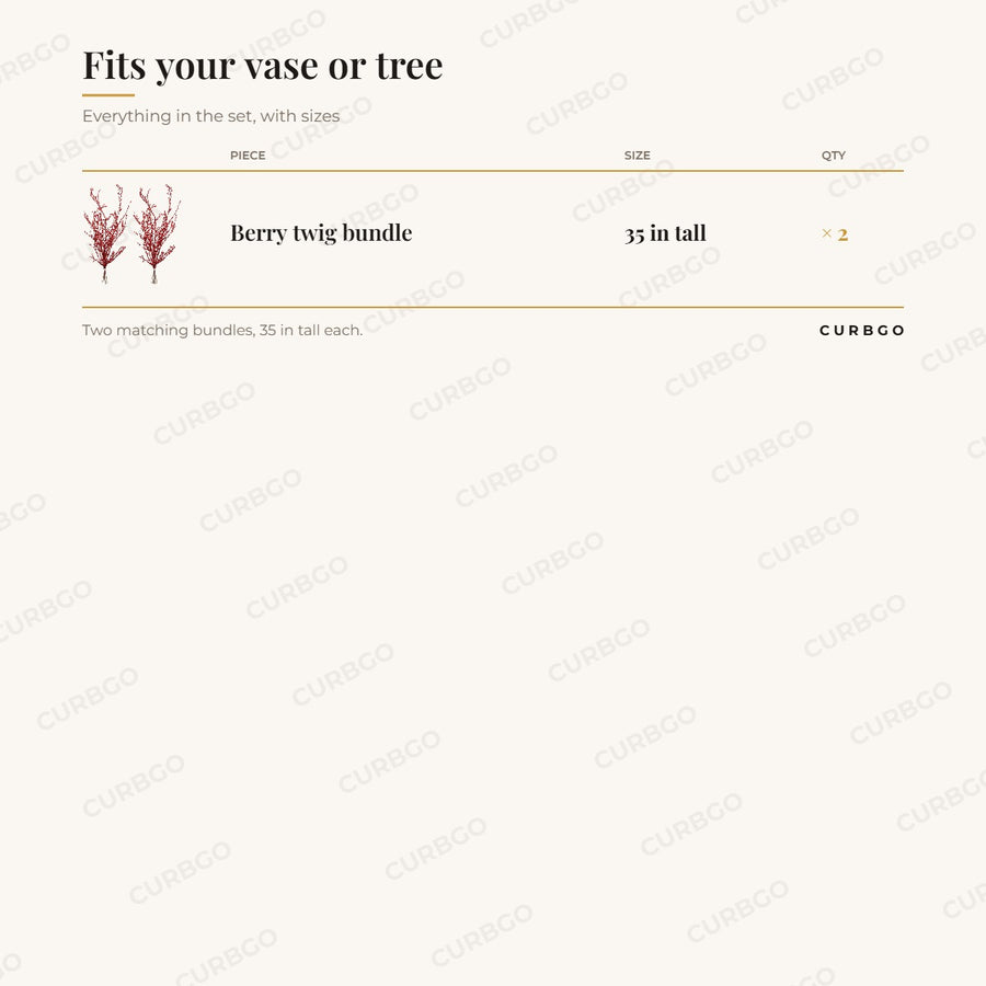 Berry twig bundle set of 2: piece sizes and quantities