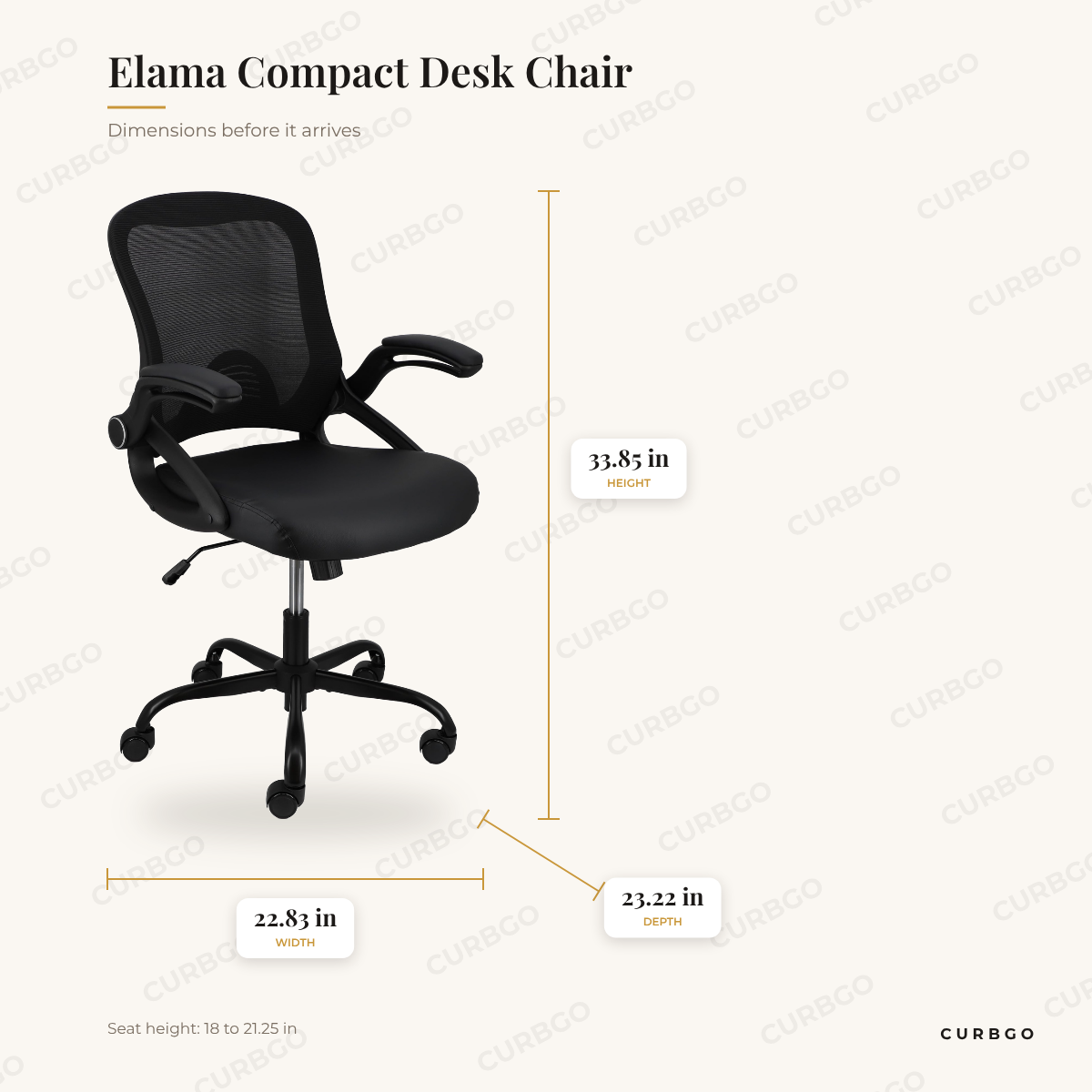 Elama Compact Desk Chair dimensions: 22.83 in W x 23.22 in D x 33.85 in H