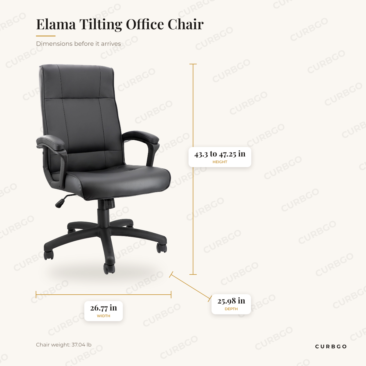Elama Tilting Office Chair dimensions: 26.77 in W x 25.98 in D x 43.3 to 47.25 in H