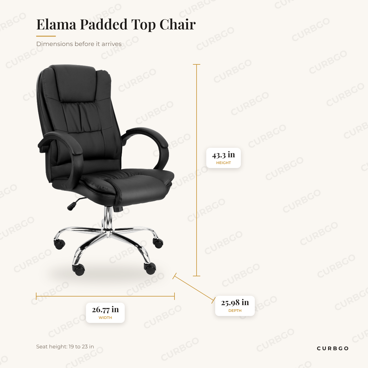 Elama Padded Top Chair dimensions: 26.77 in W x 25.98 in D x 43.3 in H