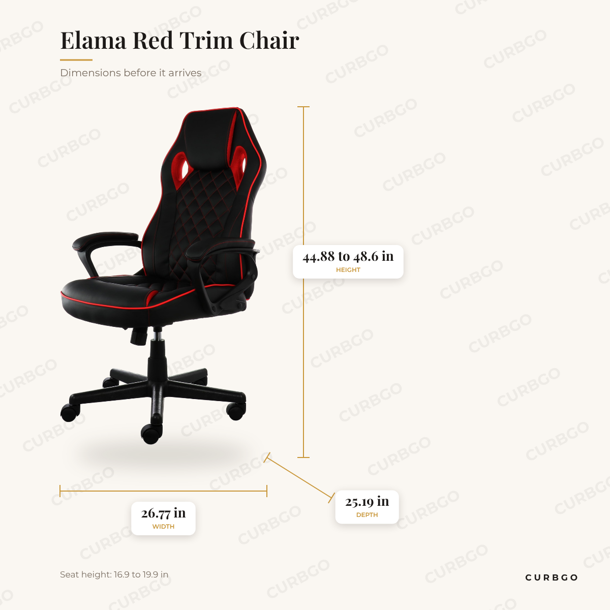 Elama Red Trim Chair dimensions: 26.77 in W x 25.19 in D x 44.88 to 48.6 in H