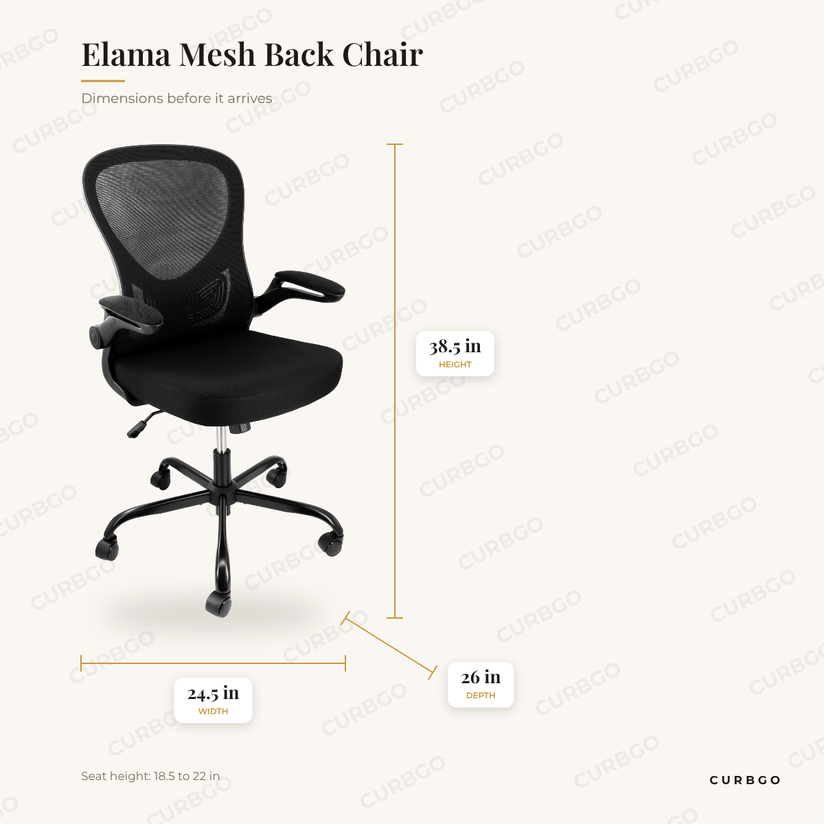 Elama Mesh Back Chair dimensions: 24.5 in W x 26 in D x 38.5 in H