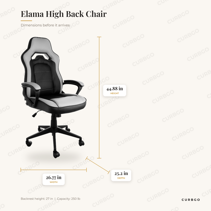 Elama High Back Chair dimensions: 26.77 in W x 25.2 in D x 44.88 in H