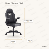 Elama Flip Arm Chair dimensions: 26.38 in W x 26.77 in D x 42.91 to 46.06 in H