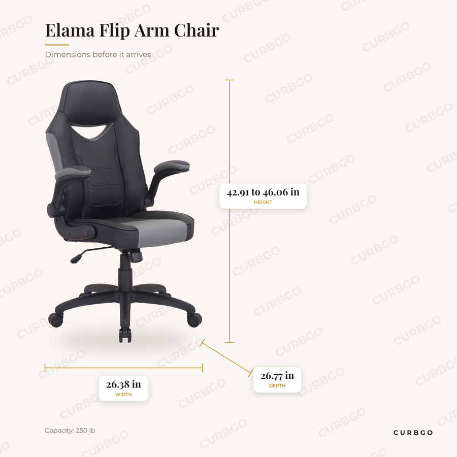 Elama Flip Arm Chair dimensions: 26.38 in W x 26.77 in D x 42.91 to 46.06 in H