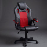 Black and red racing style gaming office chair with mesh center panel, vented back and padded arms, Elama desk chair