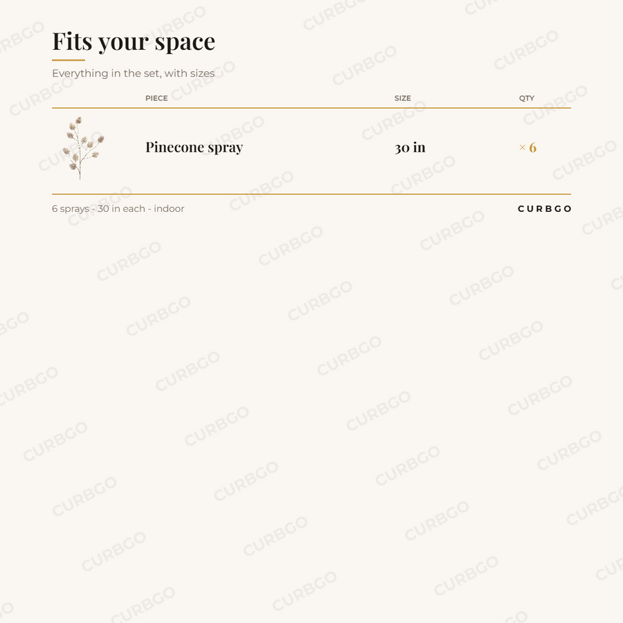 champagne pinecone spray set dimensions