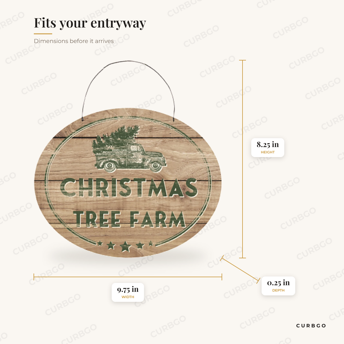 Christmas Tree Farm Wall Sign 9.75 in dimensions: 8.25 in H x 9.75 in W x 0.25 in D