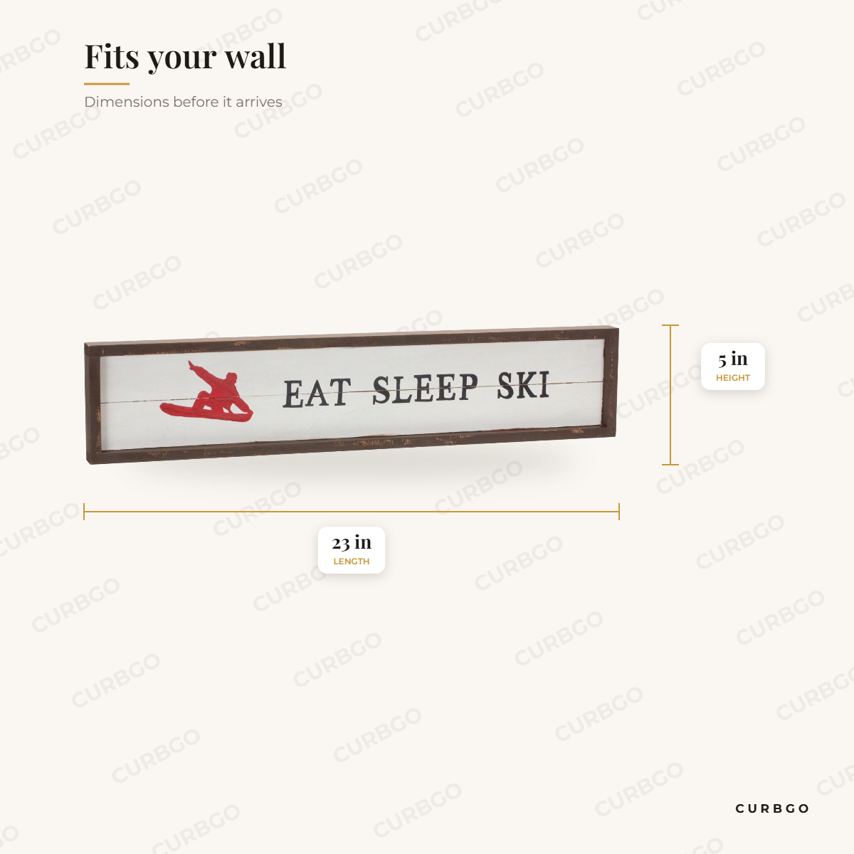 Eat sleep ski wood sign dimensions: 23 in long, 5 in high