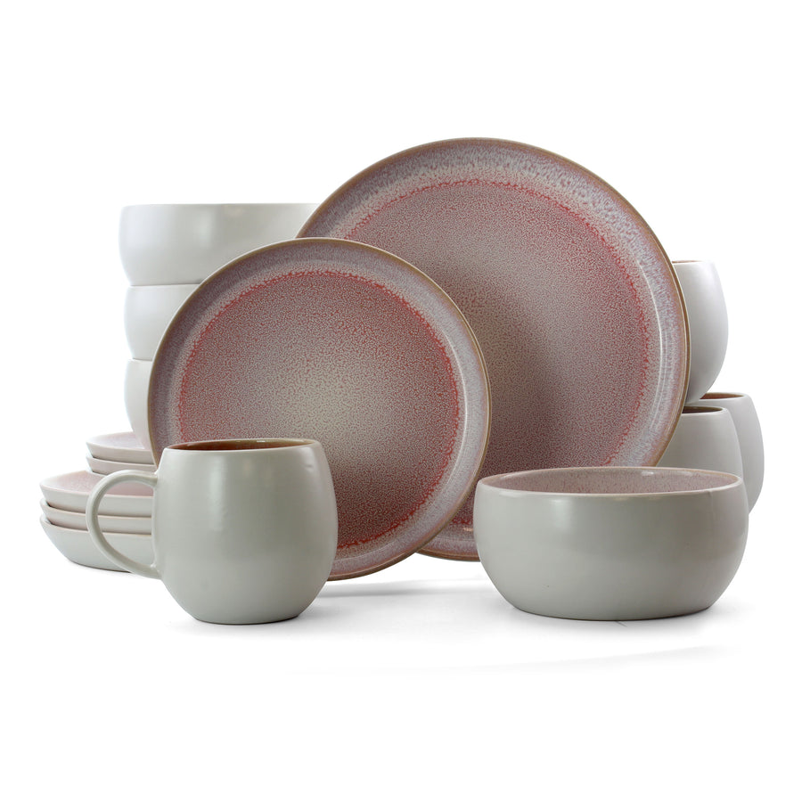 Elama Mocha Mauve 16-Piece Stoneware Dinnerware Set, Two-Tone Mocha Brown and Mauve Purple, Service for 4
