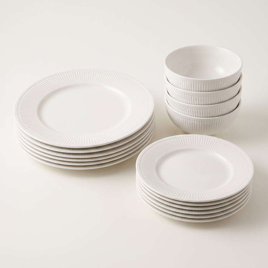 Elama Farrah 18-Piece Round White Stoneware Dinnerware Set, Service for 6 lifestyle image