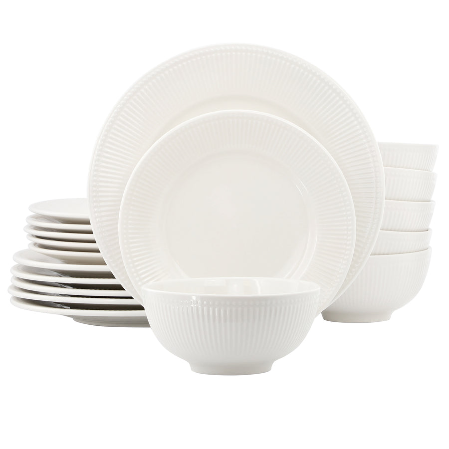 Elama Farrah 18-Piece Round White Stoneware Dinnerware Set, Service for 6